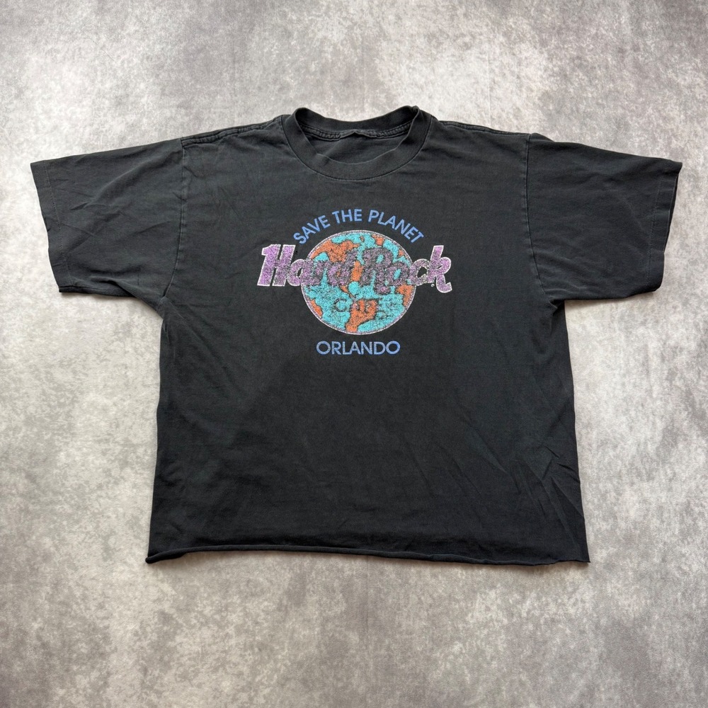 Vintage Hard Rock Cafe Orlando Save The Planet Cropped T-Shirt Black Large